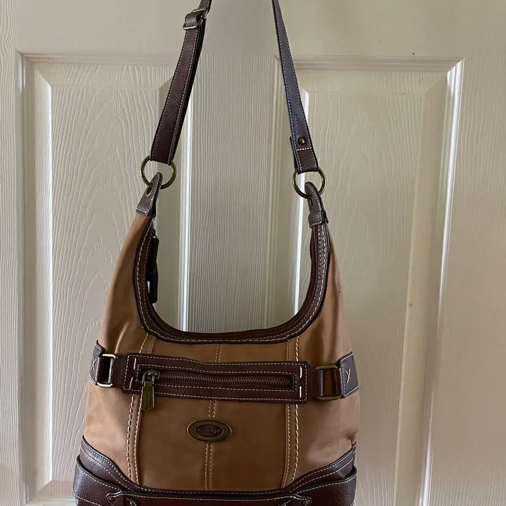 Concept Plattsburg Hobo two tone brown faux leather antique brass hardwares